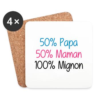 50% Papa 50% Maman 100% Mignon - Untersetzer (4er-Set) - Weiß - Vorne