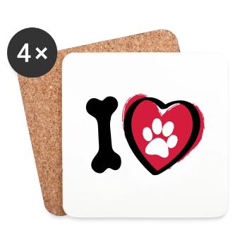 Slagon Ich liebe Hunde. Tiertag oder Hundetag. - Untersetzer (4er-Set) - Weiß - Vorne