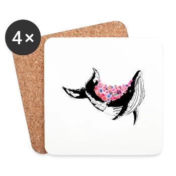Whale with flowers - Coasters (set of 4) - white - Front