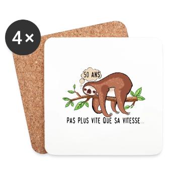50 ans paresseux dessin anniversaire vitesse vite - Dessous de verre (lot de 4) - blanc - Devant