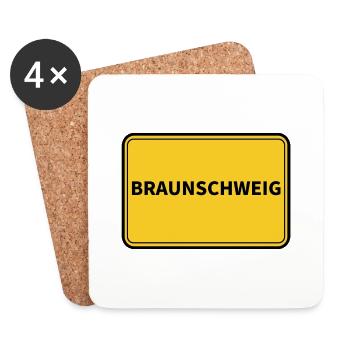 Braunschweig Stadt Ortsschild - Untersetzer (4er-Set) - Weiß - Vorne