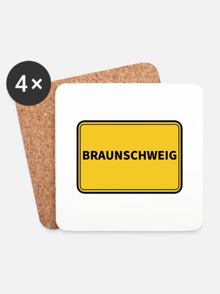 Braunschweig Stadt Ortsschild - Untersetzer (4er-Set) - Weiß