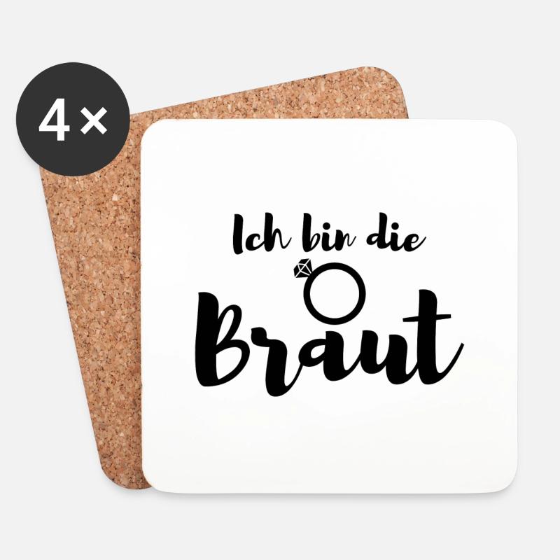 Braut Hochzeit Ring JGA Geschenk - Untersetzer (4er-Set) - Weiß