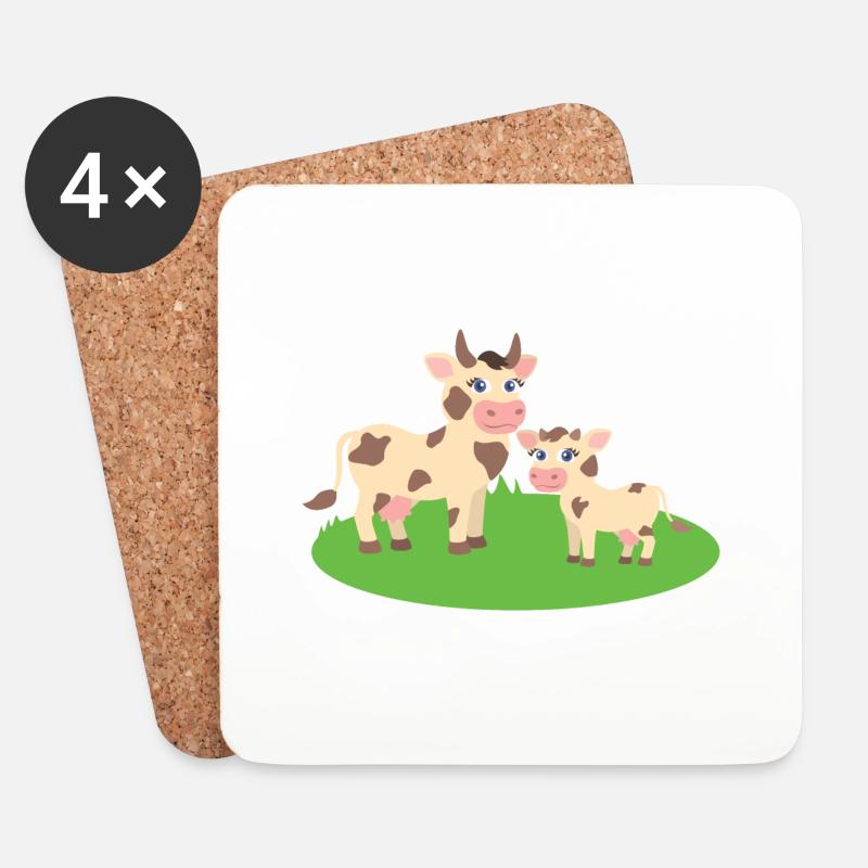 Kuh mit Kalb - Untersetzer (4er-Set) - Weiß