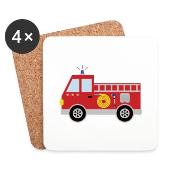 Camion de pompiers avec étoiles - Dessous de verre (lot de 4) - blanc - Devant