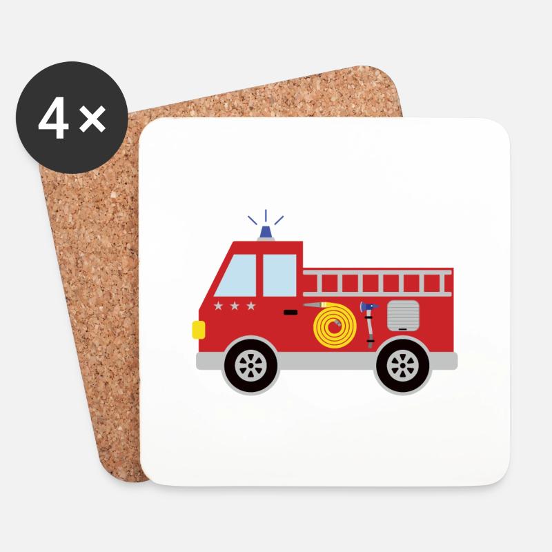 Feuerwehrauto mit Sternen - Untersetzer (4er-Set) - Weiß