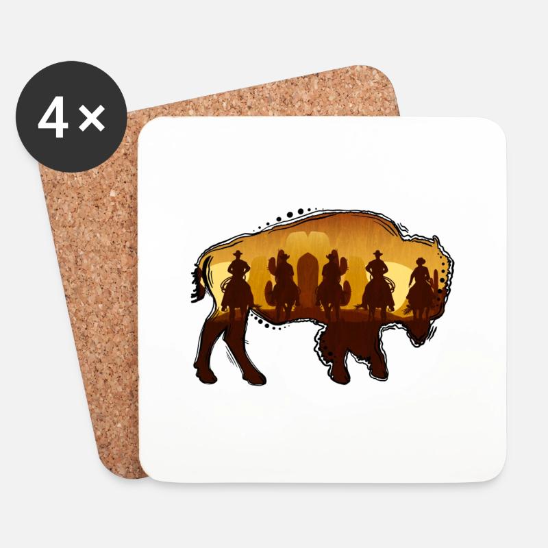 Bison / Buffalo - Untersetzer (4er-Set) - Weiß