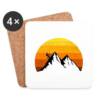 Vélo de course, Montagne, Coucher de soleil, Vélo, Randonnée en montagne - Dessous de verre (lot de 4) - blanc - Devant
