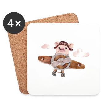 Schweinchen am Fliegen - Untersetzer (4er-Set) - Weiß - Vorne