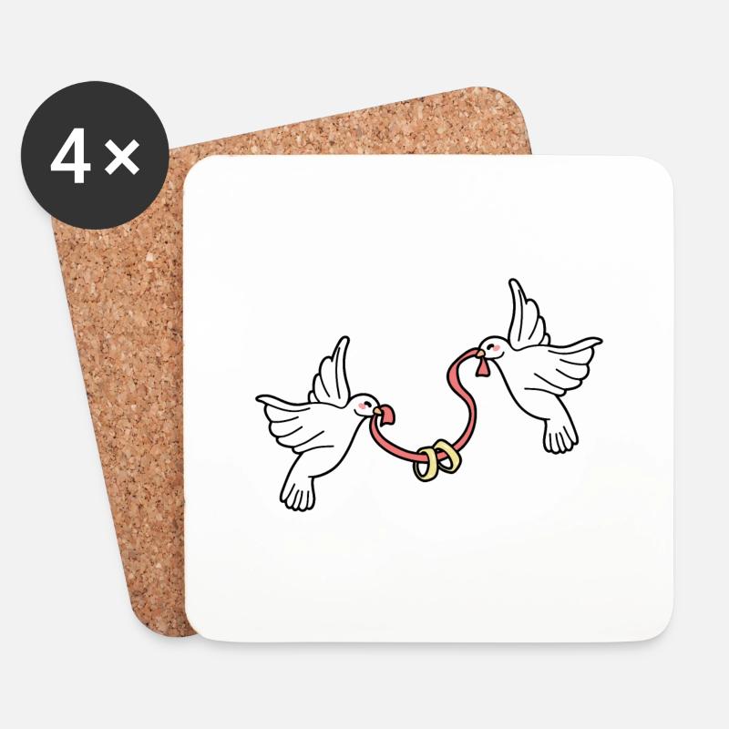 Tauben Hochzeitsringe - Untersetzer (4er-Set) - Weiß