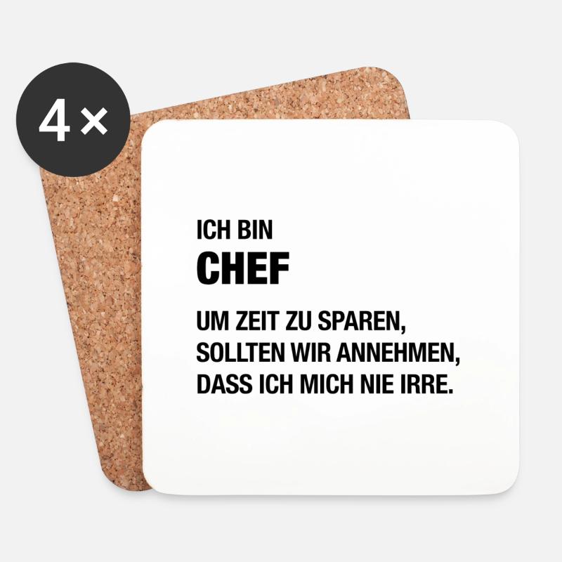 Ich bin Chef, ich irre mich nie! - Untersetzer (4er-Set) - Weiß
