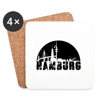 hamburger ,skyline,hamburg, scherenschnitt,schwarz - Untersetzer (4er-Set) - Weiß - Vorne