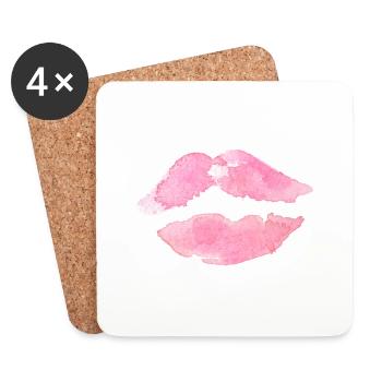 Mouth Lips Pink Kiss Gift Idea - Coasters (set of 4) - white - Front