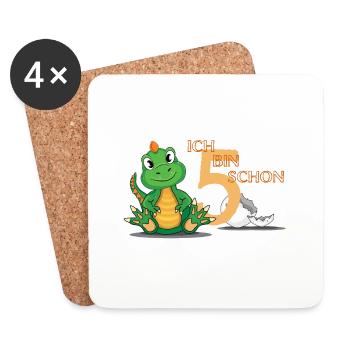 Kleiner süßer Dinosaurier zum 5. Geburtstag - Untersetzer (4er-Set) - Weiß - Vorne
