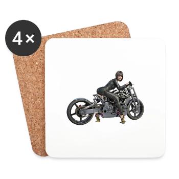 Biker girl, Sexy Frau mit Motorrad - Untersetzer (4er-Set) - Weiß - Vorne