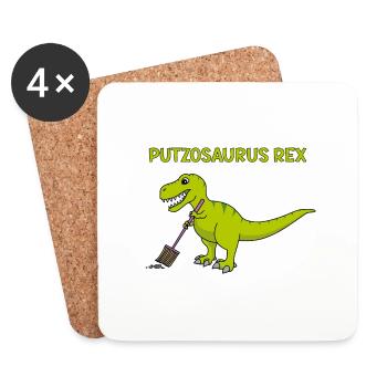 T-Rex Broom Cleaning Putzosaurus - Coasters (set of 4) - white - Front