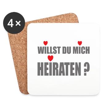 Willst du mich Heiraten mit Herz - Untersetzer (4er-Set) - Weiß - Vorne
