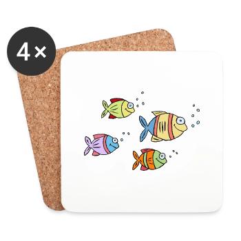 coloré poisson eau mer graffiti dessin d’enfants - Dessous de verre (lot de 4) - blanc - Devant
