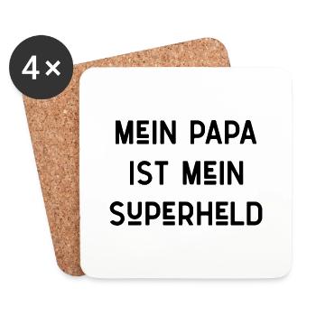 Papa ist mein Superheld Schrift Spruch - Untersetzer (4er-Set) - Weiß - Vorne