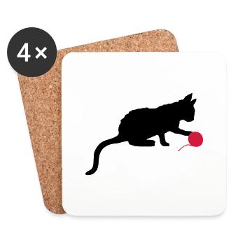 Kitten plays wool ball outline - Coasters (set of 4) - white - Front