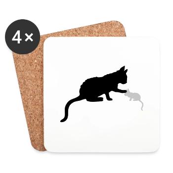 Mom Cat Touches Kitten - Coasters (set of 4) - white - Front
