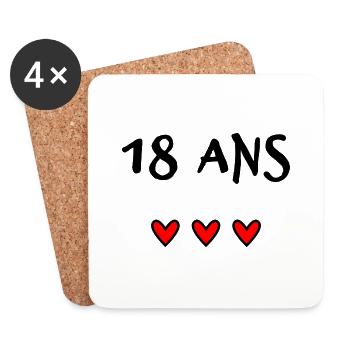 18 ANS. 18e ANNIVERSAIRE. ANNIVERSAIRE 18 ANS - Dessous de verre (lot de 4) - blanc - Devant