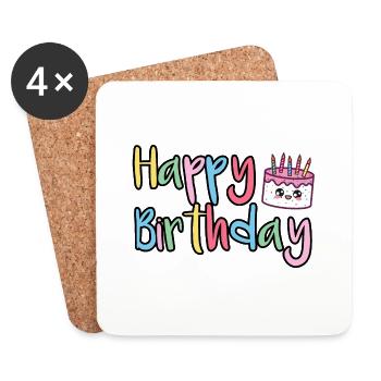 Joyeux anniversaire Joyeux gâteau d’anniversaire - Dessous de verre (lot de 4) - blanc - Devant