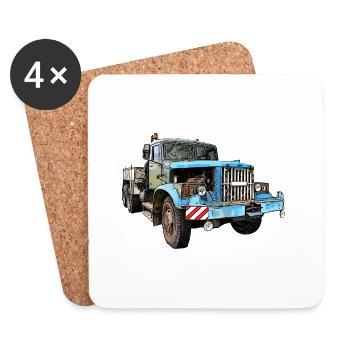Kraz LKW schwere Zugmaschine Oldtimer - Untersetzer (4er-Set) - Weiß - Vorne
