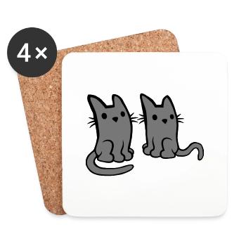 2 Katzen Freunde Team - Untersetzer (4er-Set) - Weiß - Vorne