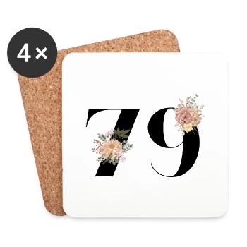 79e anniversaire fleuris (Cadeau de 79 ans) - Dessous de verre (lot de 4) - blanc - Devant