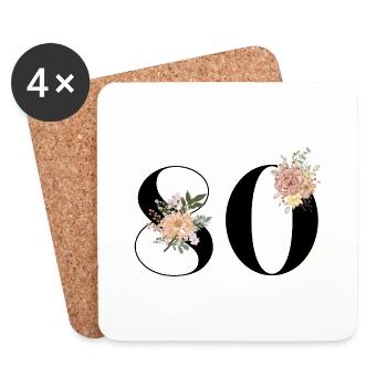80e anniversaire fleuris (Cadeau de 80 ans) - Dessous de verre (lot de 4) - blanc - Devant