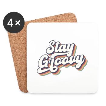 Restez groovy, texte coloré d’inspiration rétro - Dessous de verre (lot de 4) - blanc - Devant