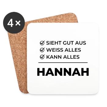 Hannah Geschenk Lustiger Spruch Sieht Gut Aus - Untersetzer (4er-Set) - Weiß - Vorne
