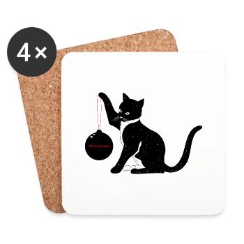 Christmas Cat Merry Catmas Bullet Gift - Coasters (set of 4) - white - Front