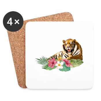 Tiger, Tropical Animal, Big Cat - Coasters (set of 4) - white - Front