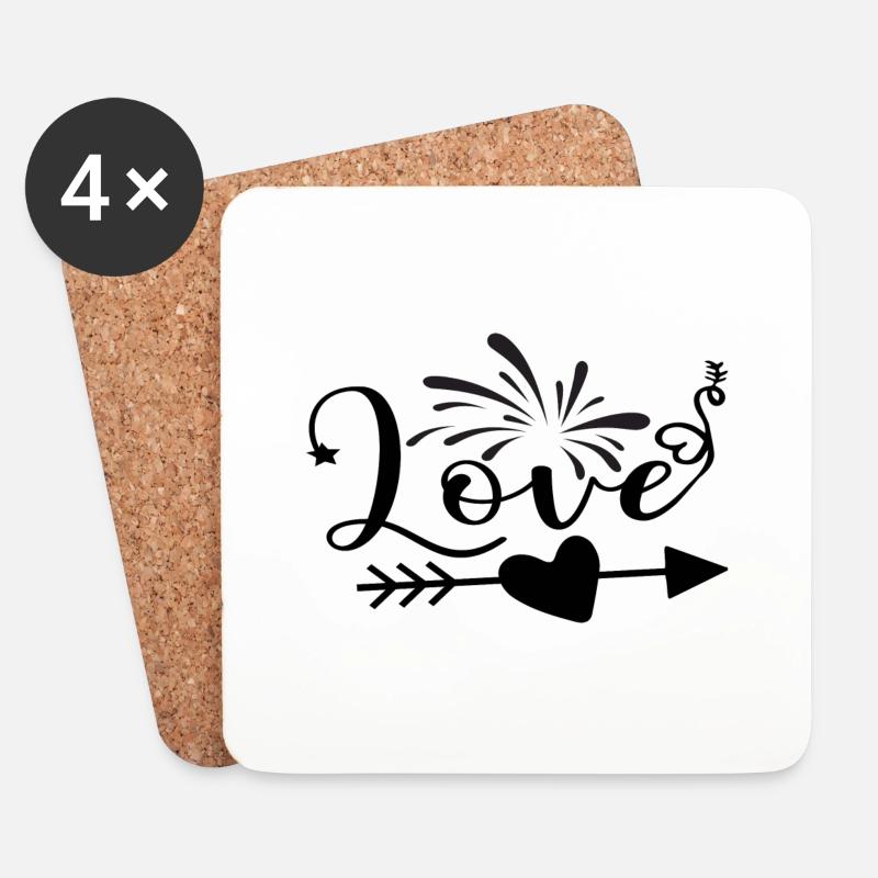 Love Valentinstag - Untersetzer (4er-Set) - Weiß