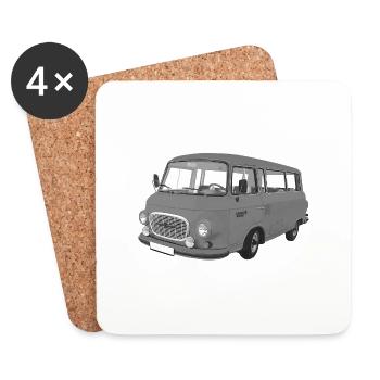 Barkas B1000 Bus DDR Chemnitz Sachsen Oldtimer - Dessous de verre (lot de 4) - blanc - Devant