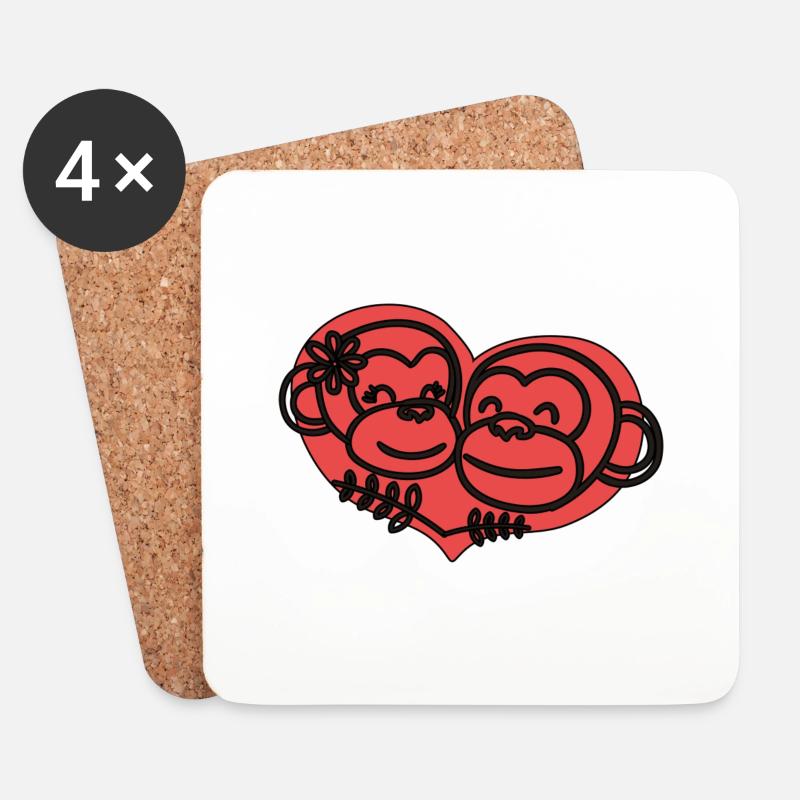 Cœurs de singes - Dessous de verre (lot de 4) - blanc