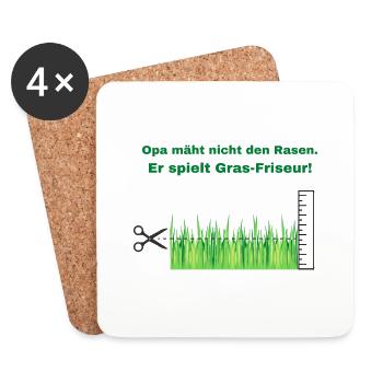 Opa beim Rasenmähen - Untersetzer (4er-Set) - Weiß - Vorne