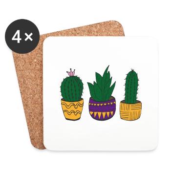Cacti colorful in Mexican style - Coasters (set of 4) - white - Front