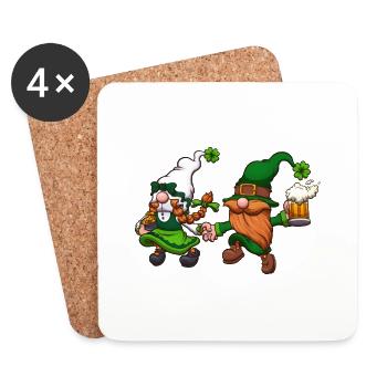 Hopping St Patrick's Day Gnomes - Coasters (set of 4) - white - Front