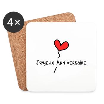 HAPPY BIRTHDAY. JOYEUX ANNIVERSAIRE. ANNIVERSAIRE. - Dessous de verre (lot de 4) - blanc - Devant