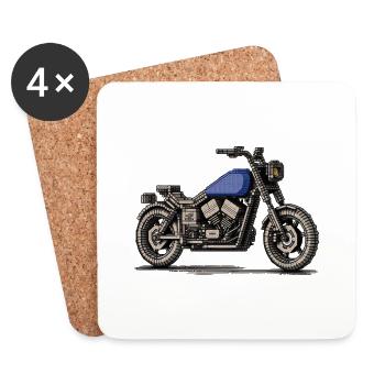 Chopper as a vintage motorcycle in pixel art - Coasters (set of 4) - white - Front