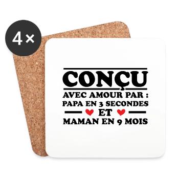 Conçu avec amour par papa et maman en 9 mois - Dessous de verre (lot de 4) - blanc - Devant