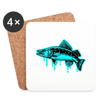 Pike Fish Silhouette Fishing - Coasters (set of 4) - white - Front