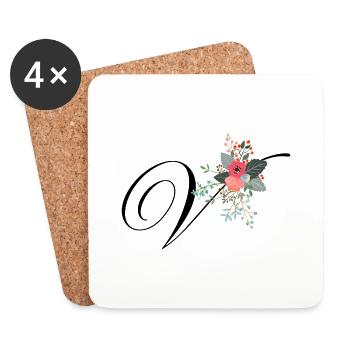Buchstabe v Blumen - Untersetzer (4er-Set) - Weiß - Vorne