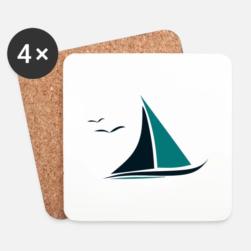 Barca a vela, Gabbiani,Mare, Vela - Sottobicchieri (set da 4 pezzi) - bianco