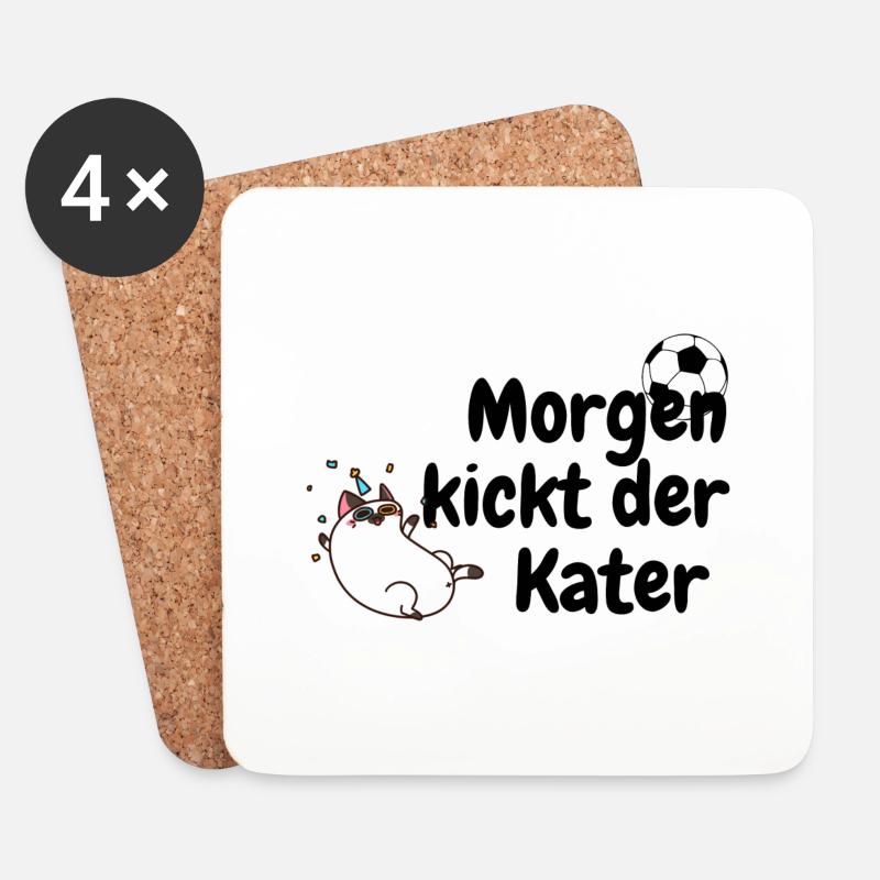 Morgen kickt der Kater - Untersetzer (4er-Set) - Weiß