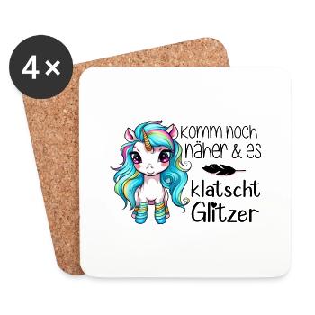Einhorn & Es Klatscht Glitzer - Untersetzer (4er-Set) - Weiß - Vorne