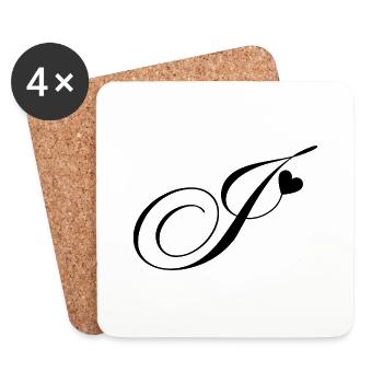Buchstabe j Kalligraphie Herz - Untersetzer (4er-Set) - Weiß - Vorne